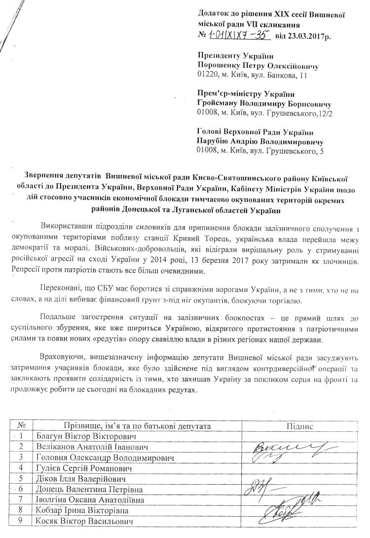 РІШЕННЯ ХIХ СЕСІЇ VIІ СКЛИКАННЯ від 23.03.2017 року